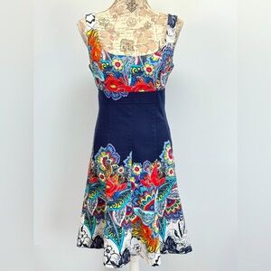 NINE WEST Navy and white floral print tank fit & flare dress size 8